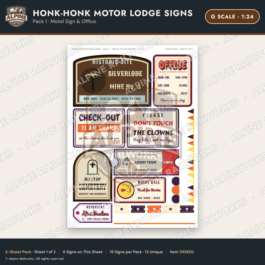Alpine Railworks 31092G G Scale Roadside Signs - Clown Motel