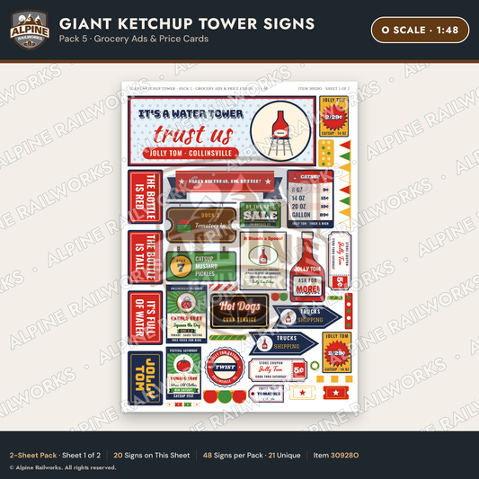 Alpine Railworks 30928O O Scale Roadside Signs - Ketchup Bottle Tower