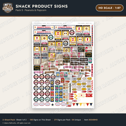 Alpine Railworks 30348HO HO Scale Snack Product Signs - Peanuts