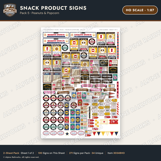 Alpine Railworks 30348HO HO Scale Snack Product Signs - Peanuts