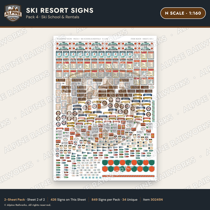 Alpine Railworks 30245N N Scale Ski Resort Signs - Ski School