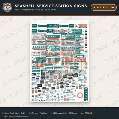 Alpine Railworks 30939N N Scale Roadside Signs - Seashell Gas Station