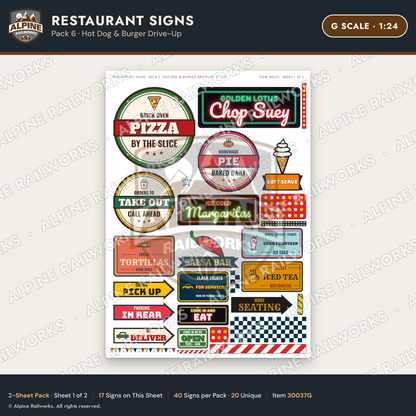 Alpine Railworks 30037G G Scale Restaurant Signs - Hot Dog