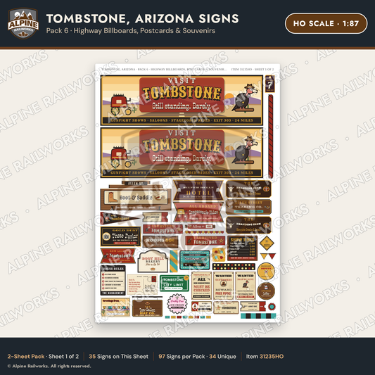 Alpine Railworks 31235HO HO Scale Tombstone AZ Signs - Billboards