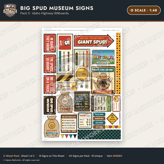 Alpine Railworks 31006O O Scale Roadside Signs - Potato Museum