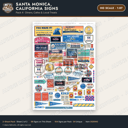 Alpine Railworks 31251HO HO Scale Santa Monica CA Signs - Diners