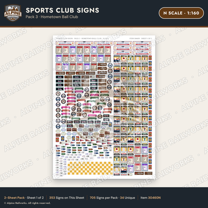 Alpine Railworks 30460N N Scale Sports Club Signs - Hometown Ball Club