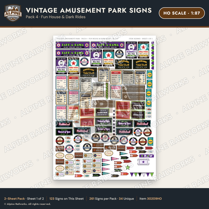 Alpine Railworks 30209HO HO Scale Vintage Amusement Park Signs
