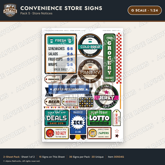 Alpine Railworks 30504G G Scale Convenience Store Signs