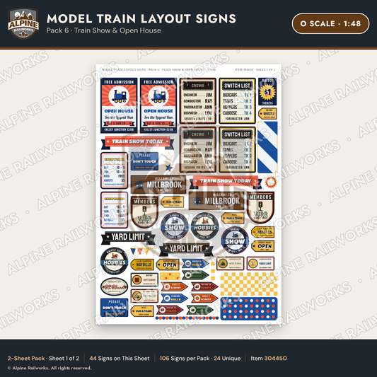 Alpine Railworks 30445O O Scale Model Train Layout Signs - Train Show