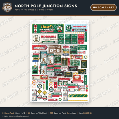 Alpine Railworks 30836HO HO Scale Roadside Signs - Christmas Town