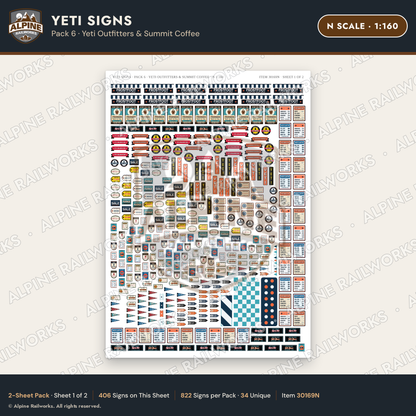 Alpine Railworks 30169N N Scale Yeti Signs - Yeti Outfitters