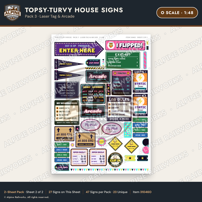 Alpine Railworks 31046O O Scale Roadside Signs - Upside-Down House