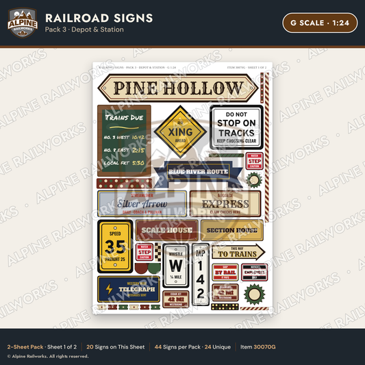 Alpine Railworks 30070G G Scale Railroad Signs - Depot & Station