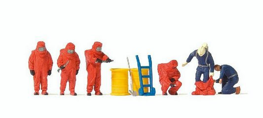 Preiser 10730 HO Scale Working People -- Firemen in Red Hazmat Suits pkg(6)