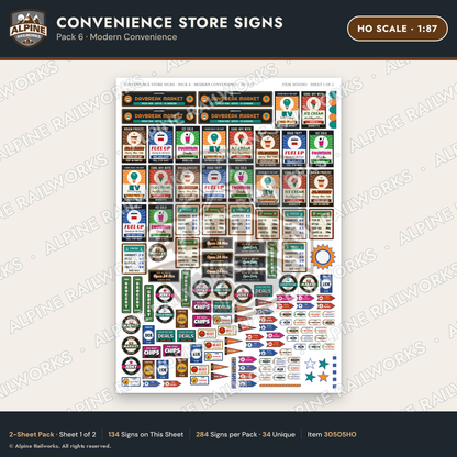 Alpine Railworks 30505HO HO Scale Convenience Store Signs