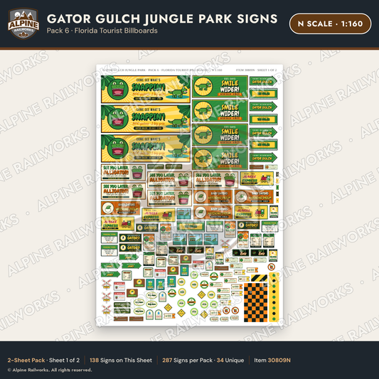 Alpine Railworks 30809N N Scale Roadside Signs - Alligator Park