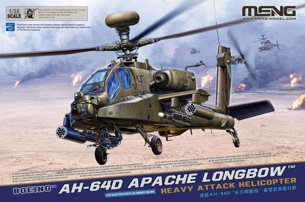 Meng Models QS4 1/35 AH64D Apache Longbow Heavy Attack Helicopter