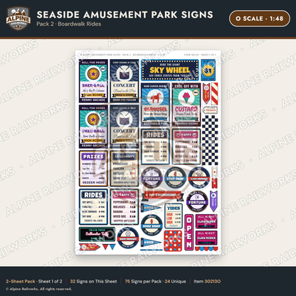 Alpine Railworks 30213O O Scale Seaside Amusement Park Signs
