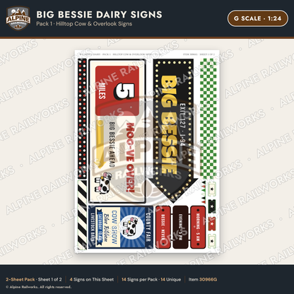 Alpine Railworks 30966G G Scale Roadside Signs - Giant Cow Dairy