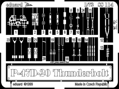 Eduard SS114 1/72 P-47D-20 Thunderbolt Photo Etch Interior Detail Set