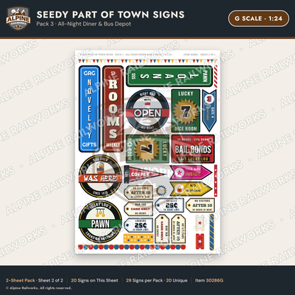 Alpine Railworks 30286G G Scale Seedy Part of Town Signs
