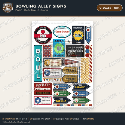 Alpine Railworks 30224G G Scale Bowling Alley Signs - Bowl-O-Drome