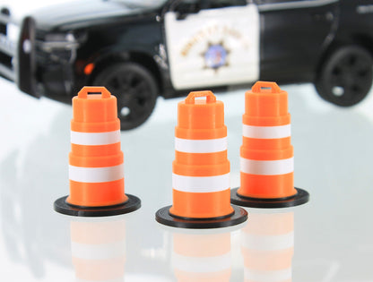 3D To Scale 24-105-OR 1/24 Traffic Barrels, 3 Pack