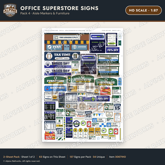 Alpine Railworks 30671HO HO Scale Office Superstore Signs