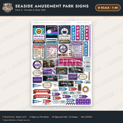 Alpine Railworks 30215O O Scale Seaside Amusement Park Signs - Arcade