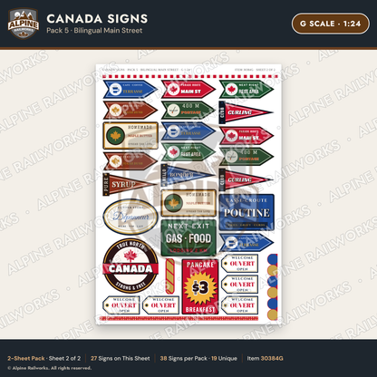 Alpine Railworks 30384G G Scale Canada Signs - Bilingual Main Street