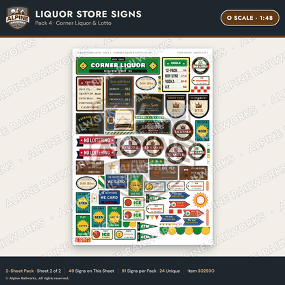 Alpine Railworks 30293O O Scale Liquor Store Signs - Corner Liquor