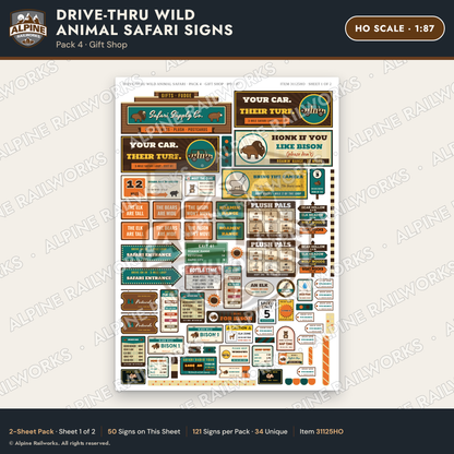 Alpine Railworks 31125HO HO Scale Roadside Signs - Drive-Thru Safari