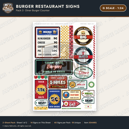 Alpine Railworks 30448G G Scale Burger Restaurant Signs