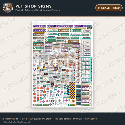 Alpine Railworks 30665N N Scale Pet Shop Signs - Adoption Day