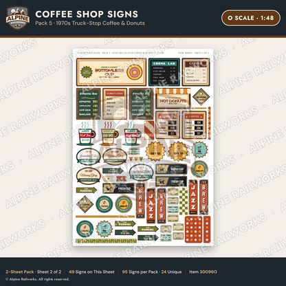 Alpine Railworks 30096O O Scale Coffee Shop Signs - Truck-Stop Coffee