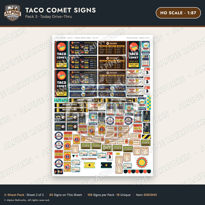 Alpine Railworks 30613HO HO Scale Fast Food Signs - Tacos