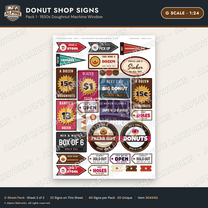 Alpine Railworks 30434G G Scale Donut Shop Signs