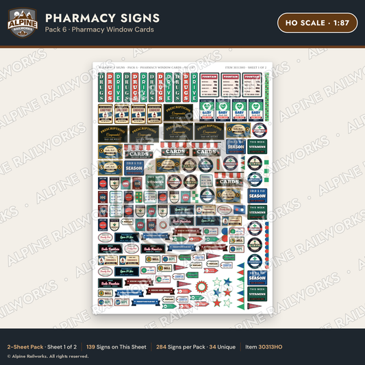 Alpine Railworks 30313HO HO Scale Pharmacy Signs