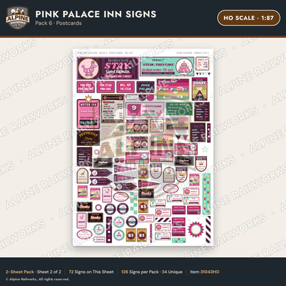 Alpine Railworks 31043HO HO Scale Roadside Signs - Pink Themed Motel