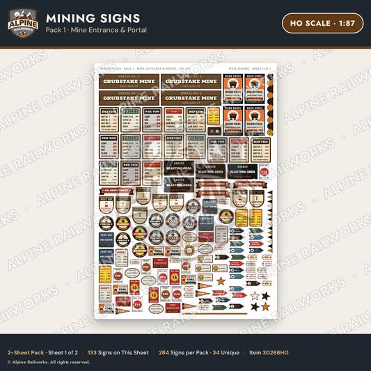 Alpine Railworks 30266HO HO Scale Mining Signs - Mine Entrance