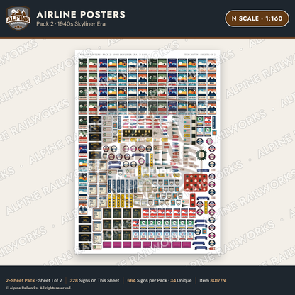 Alpine Railworks 30177N N Scale Airline Posters - 1940s Skyliner Era