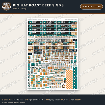 Alpine Railworks 30634N N Scale Fast Food Signs - Western Roast Beef