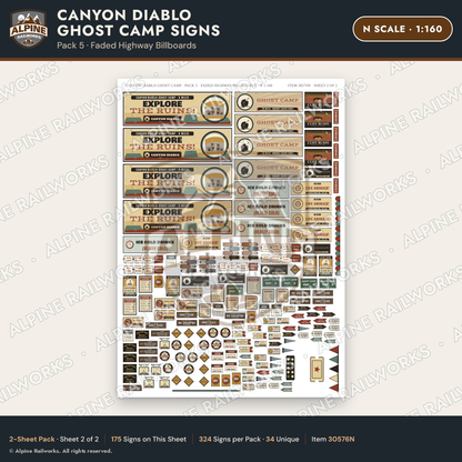 Alpine Railworks 30576N N Scale Roadside Signs - Desert Ghost Town
