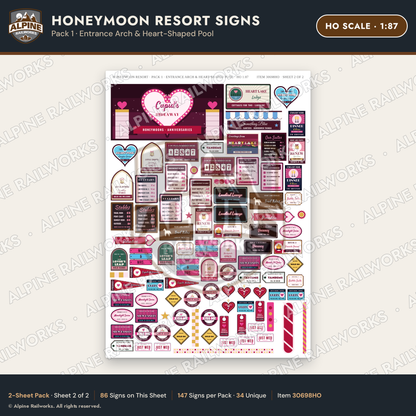 Alpine Railworks 30698HO HO Scale Honeymoon Resort Signs