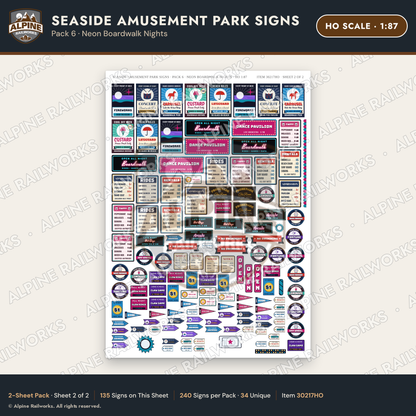 Alpine Railworks 30217HO HO Scale Seaside Amusement Park Signs