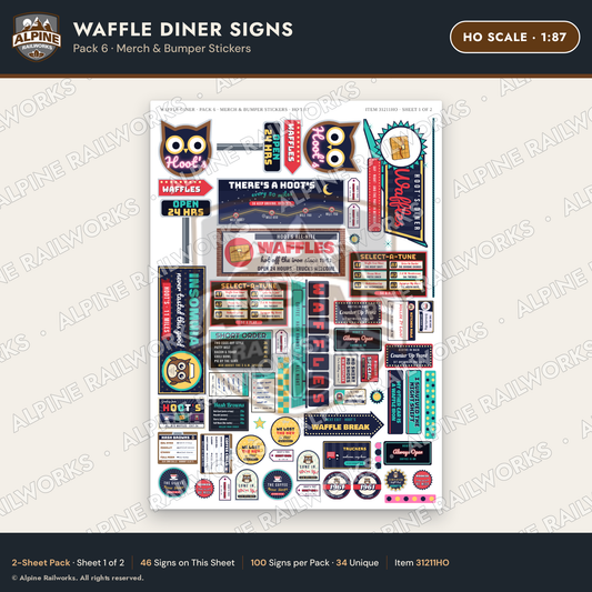 Alpine Railworks 31211HO HO Scale Waffle Diner Signs - Bumper Stickers