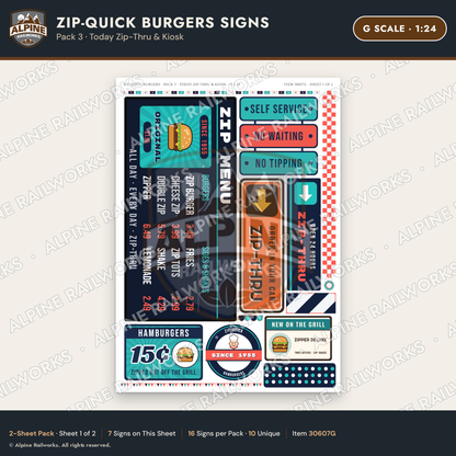 Alpine Railworks 30607G G Scale Fast Food Signs - Burger Stand