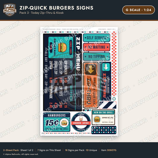 Alpine Railworks 30607G G Scale Fast Food Signs - Burger Stand