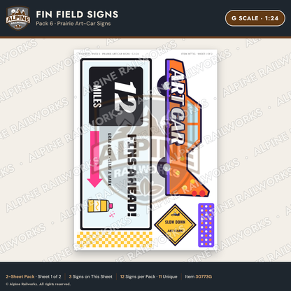 Alpine Railworks 30773G G Scale Roadside Signs - Buried Car Art